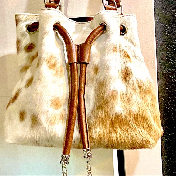 Handbags - NWOT Leather Cowhide Drawstring Purse with Tassels